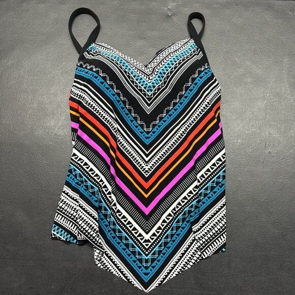 D cup Colorful Chevron Pattern Sleeveless Tankini Top- size 16 - Picture 7 of 8